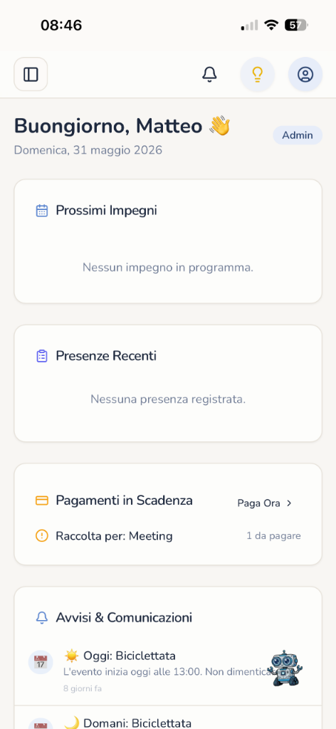 Screenshot reale dell'applicazione AC Chiari - Dashboard