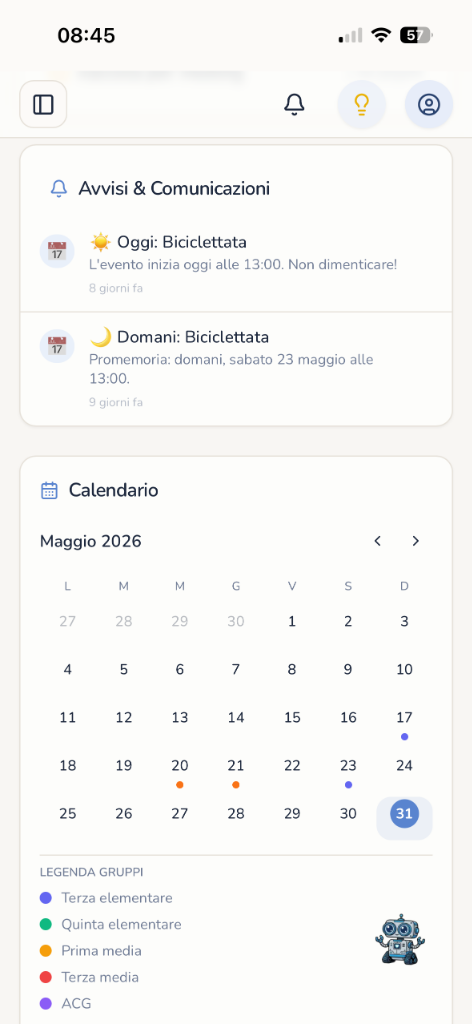Screenshot reale dell'applicazione AC Chiari - Calendario