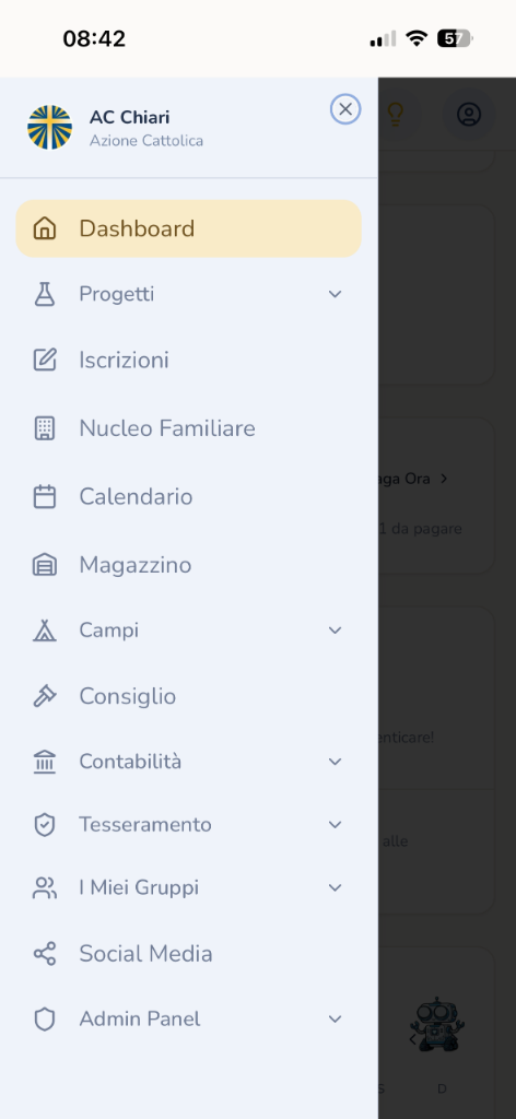 Screenshot reale dell'applicazione AC Chiari - Gestione Gruppi